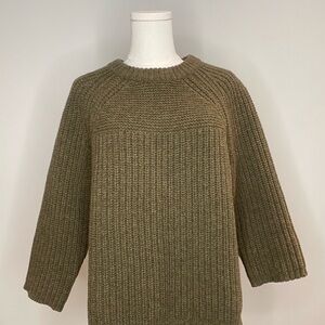 100% Wool J Crew Khaki Crewneck Heavy Knit Cabin Sweater